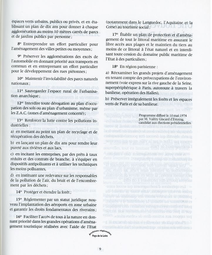 Publication "L'Environnement à la française" (1977), texte de la page 9