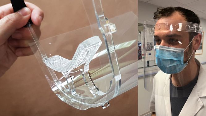 visière anti covid-19 fabriquée avec une imprimante 3D et une machine à découpe laser