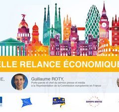 Webinaire Lundi 8 juin de 8h à 19h15 COVID-19 : quelle relance économique et sociale ?. photos des intervenants et logos partenaires